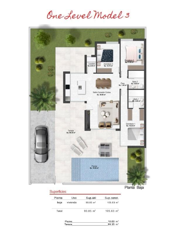 New Build - 3 Bedroom 2 Bathroom Villa in Baños y Mendigo - Altaona Golf  - Murcia