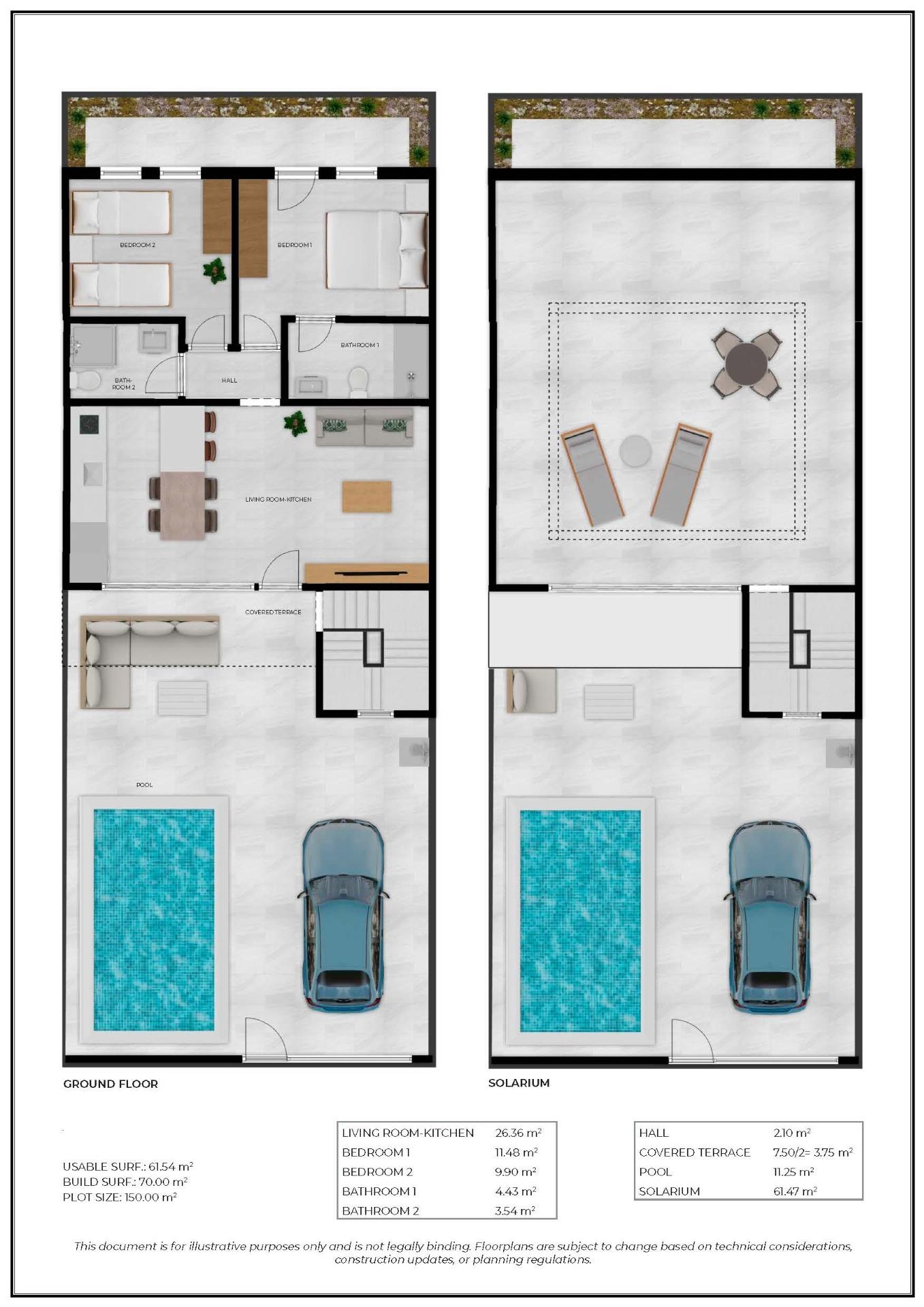 New Build - 2 Bedroom 2 Bathroom Town House in Fuente Álamo - La Pinilla  - Murcia