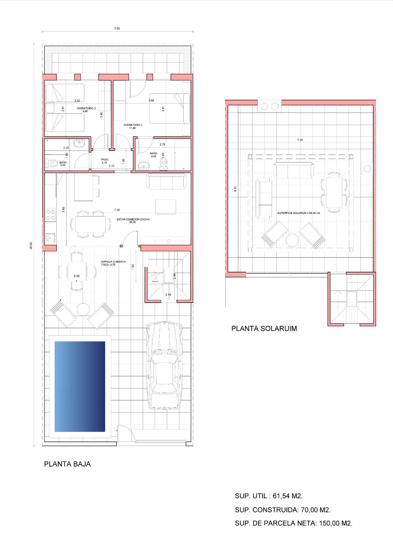 New Build - 2 Bedroom 2 Bathroom Town House in Fuente Álamo - La Pinilla  - Murcia
