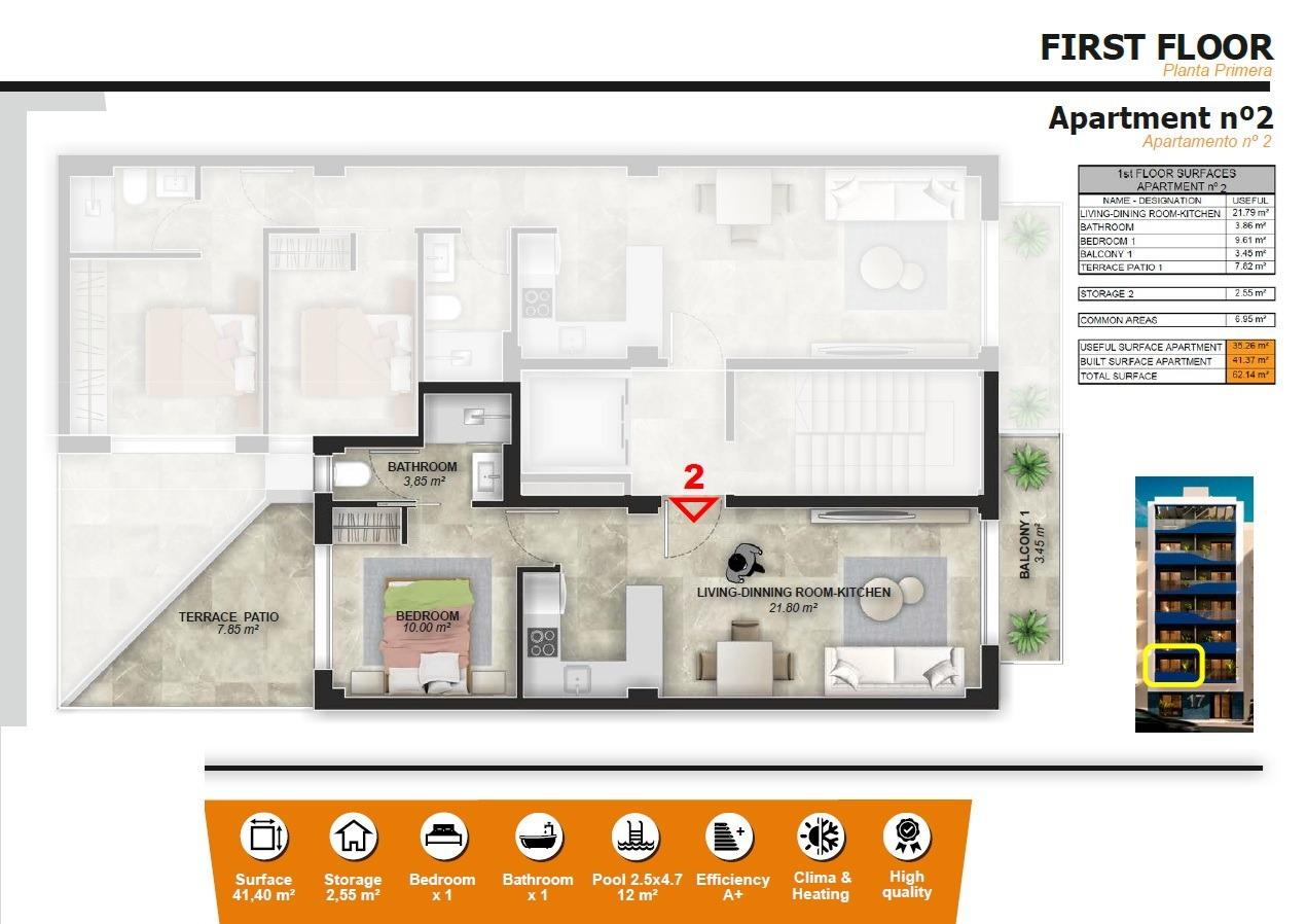 For sale - 1 Bedroom 1 Bathroom Apartment in Torrevieja - Playa del Acequión  - Alicante