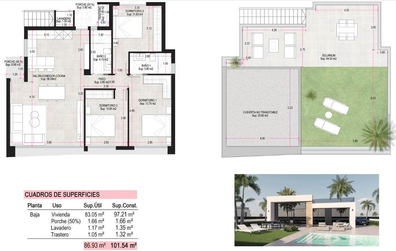 New Build - 3 Bedroom 2 Bathroom Villa in Alhama De Murcia - Condado De Alhama  - Murcia