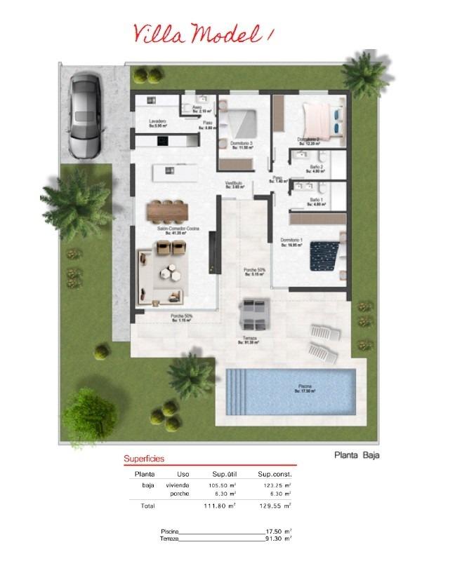 New Build - 3 Bedroom 2 Bathroom Villa in Baños y Mendigo - Altaona Golf  - Murcia
