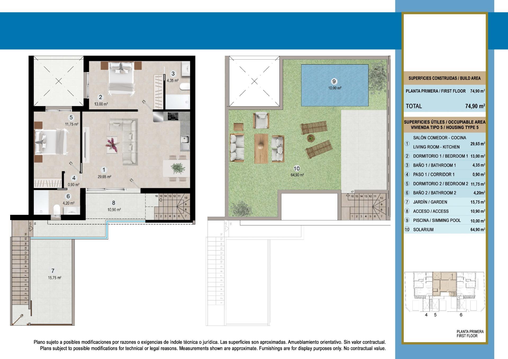 New Build - 2 Bedroom 2 Bathroom Bungalow in San Pedro del Pinatar - Lo Pagan  - Murcia