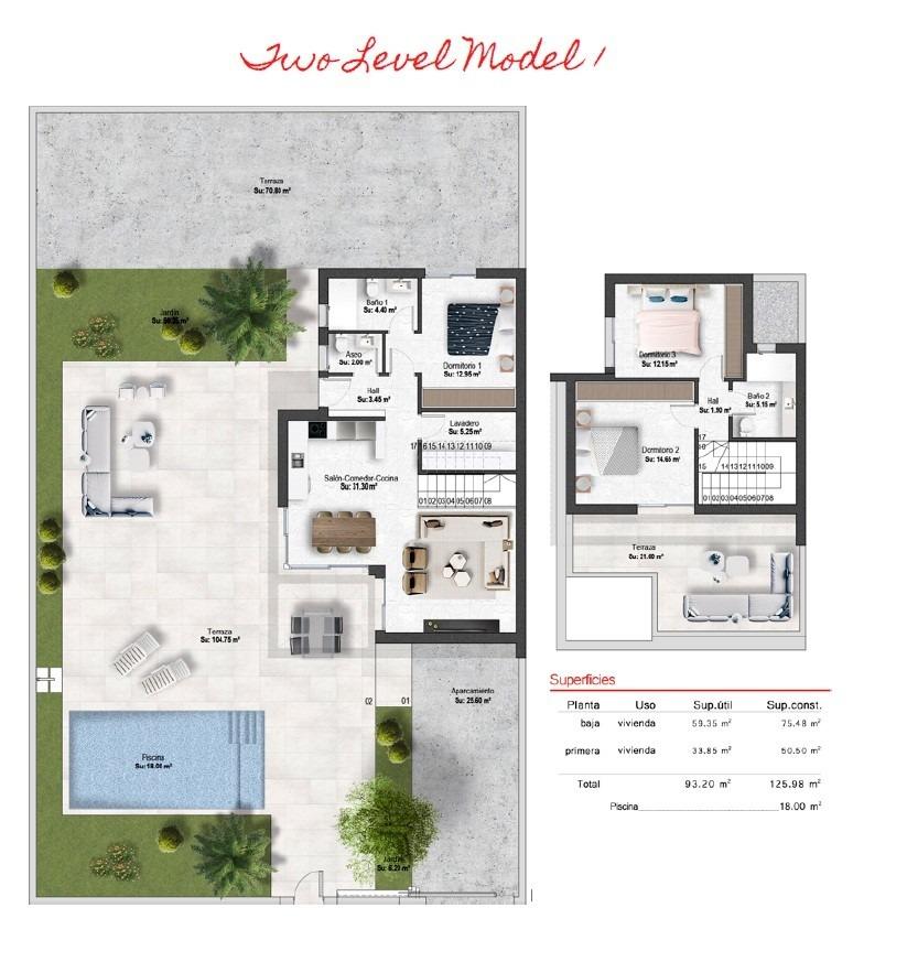 New Build - 3 Bedroom 2 Bathroom Villa in Baños y Mendigo - Altaona Golf  - Murcia