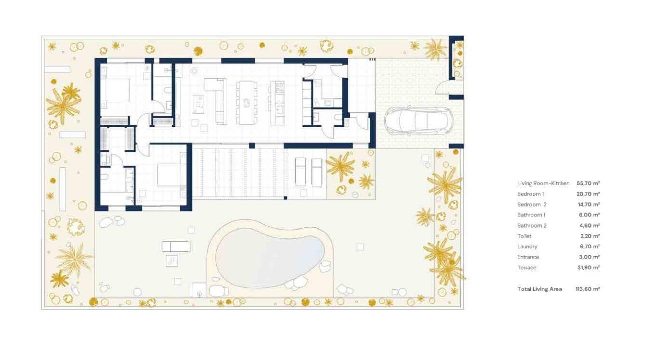 New Build - 2 Bedroom 2 Bathroom Villa in Baños y Mendigo - Altaona Golf  - Murcia
